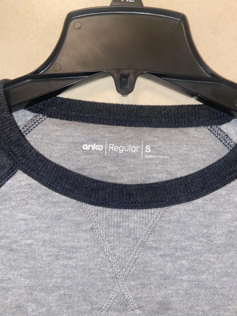 anko Men's Heather Gray Crewneck Sweater with Navy Trim